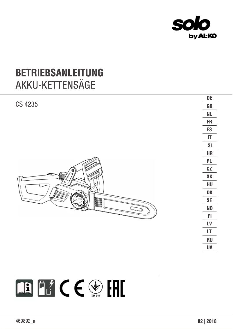 Page 1 de la notice Manuel utilisateur Solo CS 4235