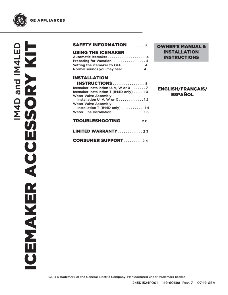 Page 1 of the manual User Manual GE IM4LED