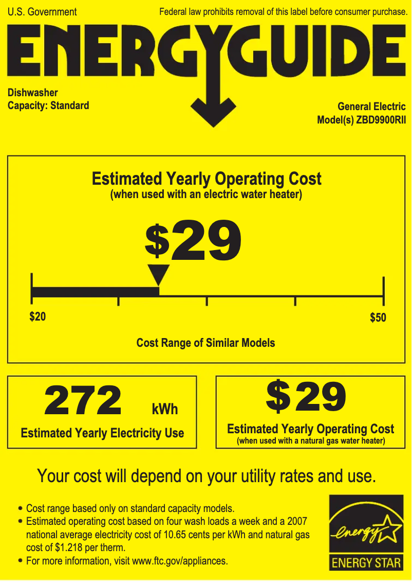 Page 1 of the manual Energy Label GE ZBD9900RII