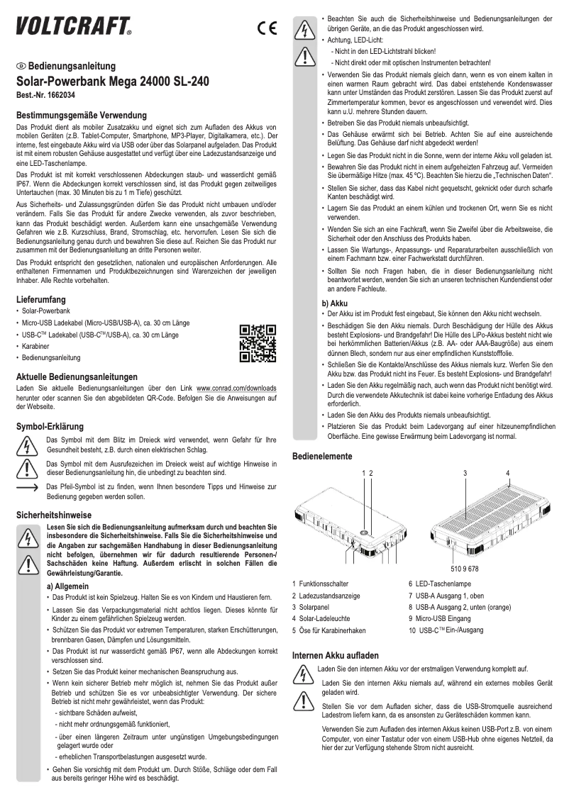 First page image of the manual for SL-240