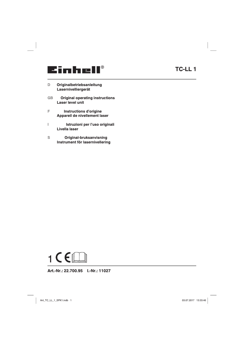 First page image of the manual for TC-LL 1