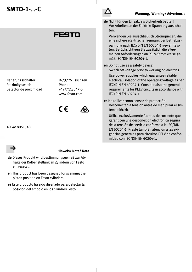 Page 1 of the manual User Manual Festo SMTO-1-NS-K-LED-24-C