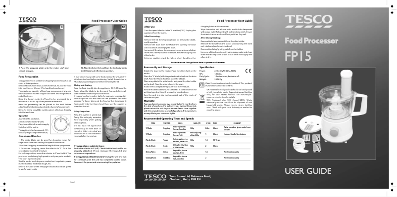 Page 1 of the manual User Manual Tesco FP15