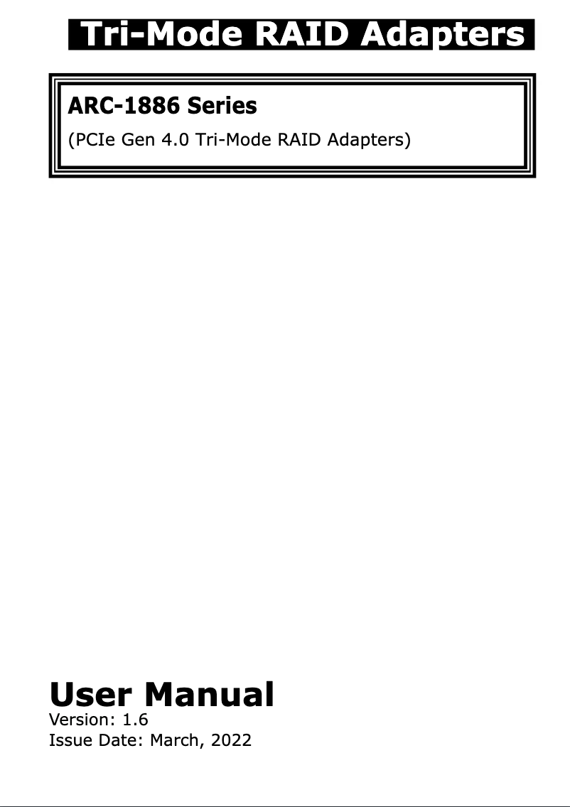 Page 1 of the manual User Manual Areca ARC-1886-16I
