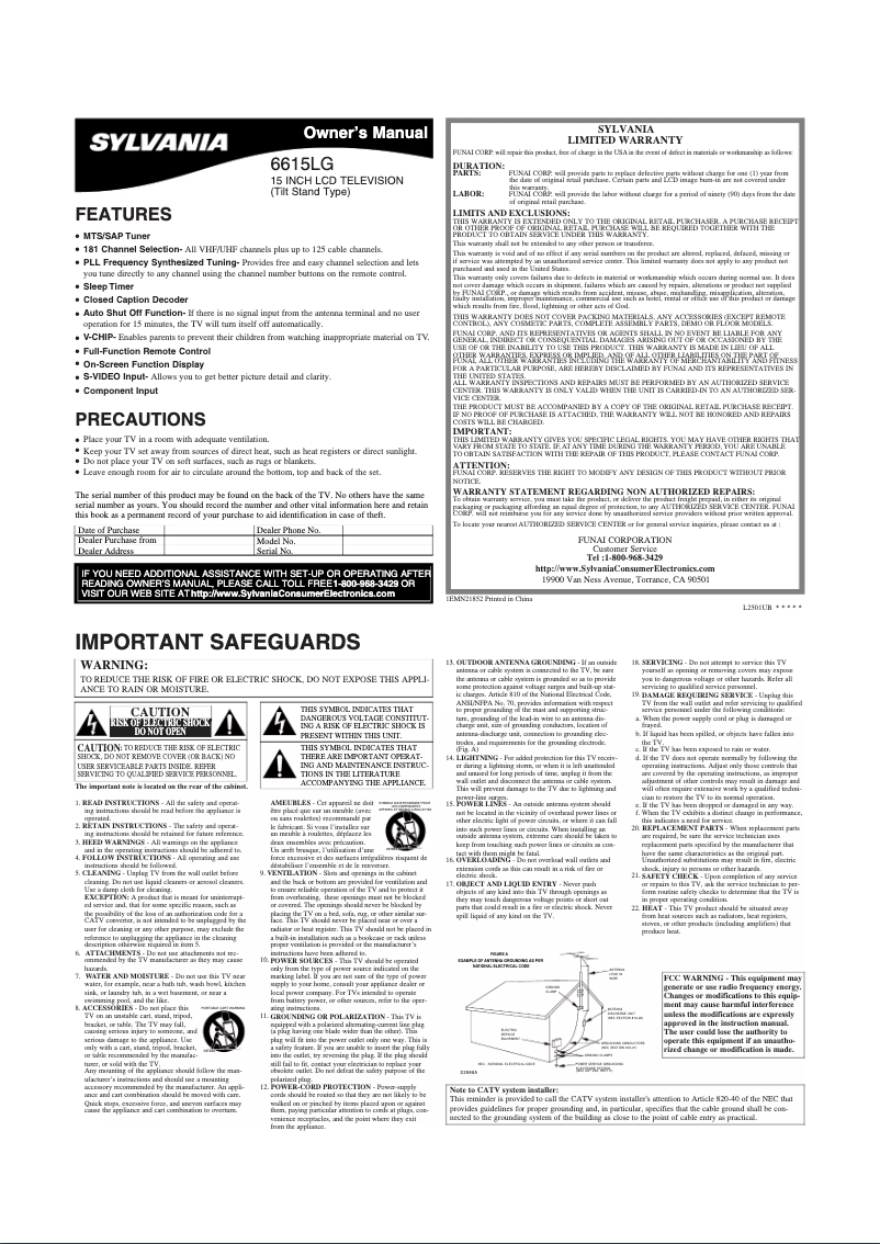 First page image of the manual for 6615LG