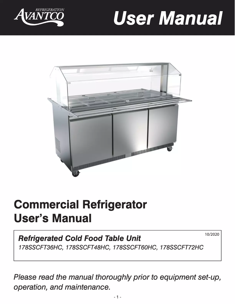 Page 1 of the manual User Manual Avantco SS-CFT-36-HC