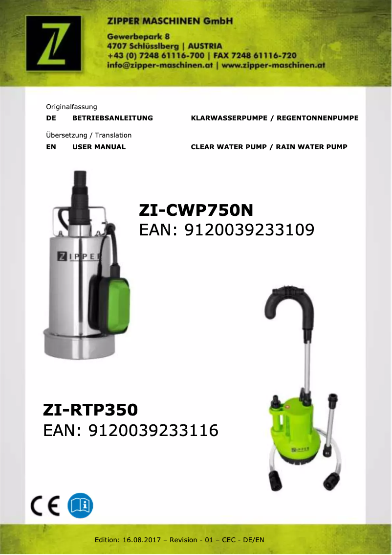 Page 1 of the manual User Manual Zipper ZI-RTP350