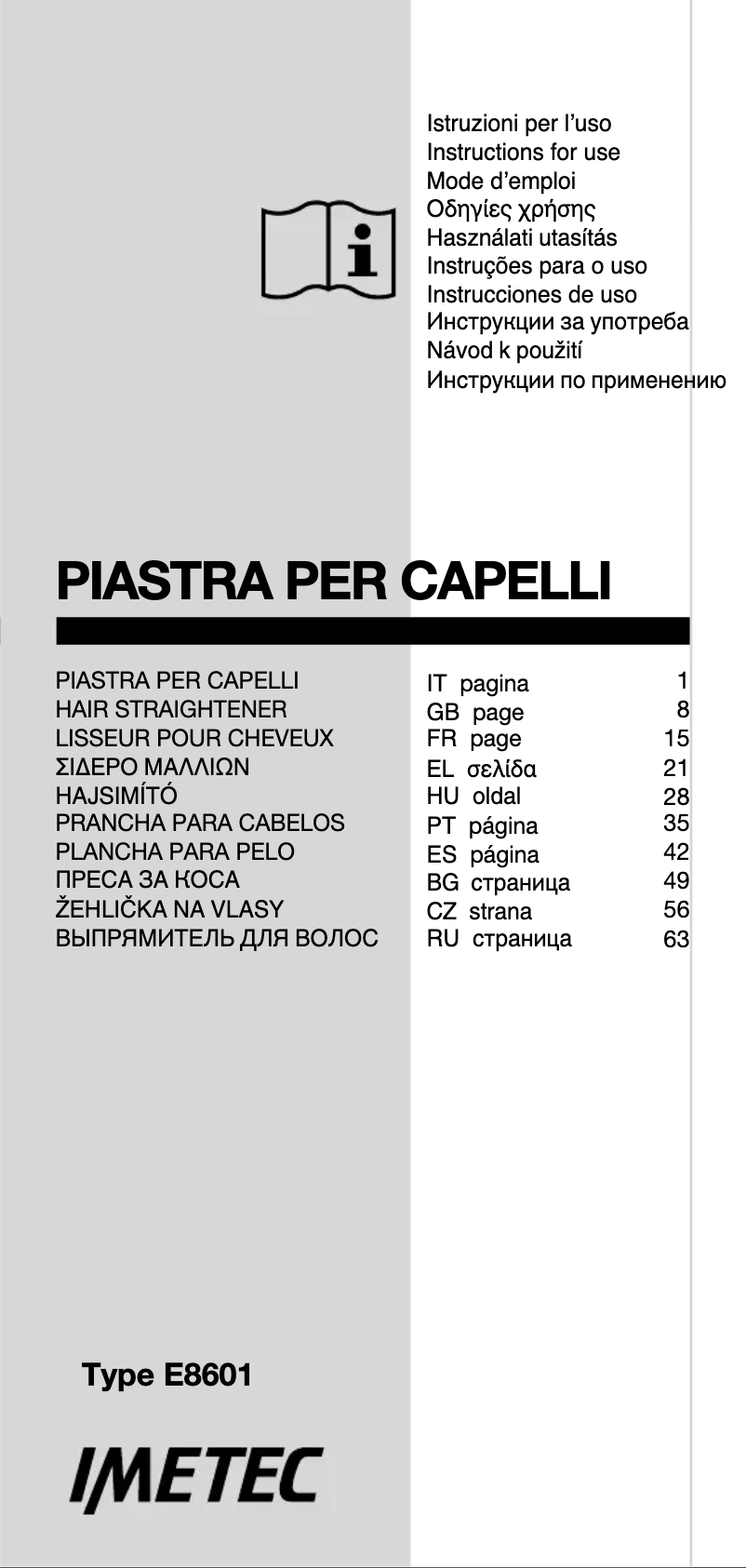 Page 1 of the manual User Manual Imetec B30 50