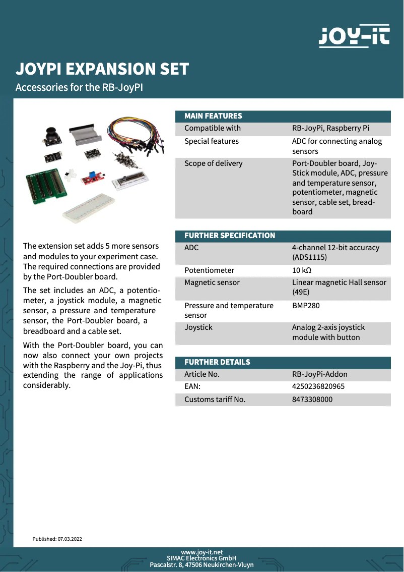 Image de la première page du manuel de l'appareil RB-JoyPi-Addon