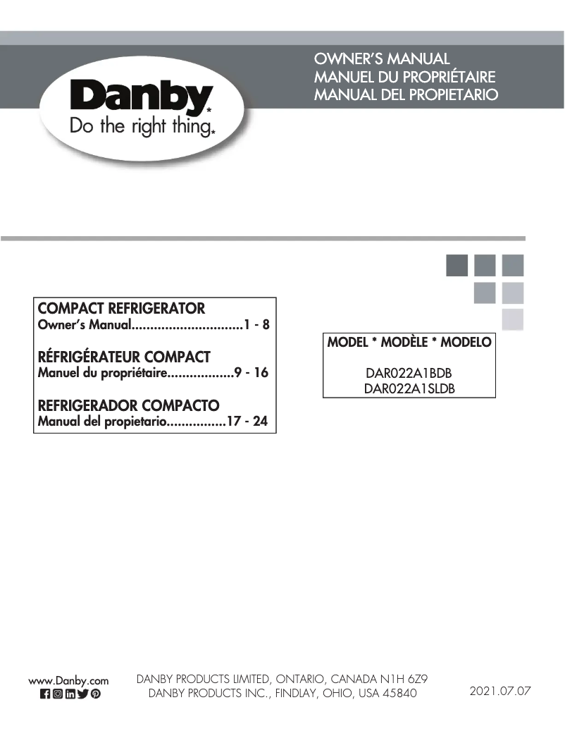 Page 1 of the manual User Manual Danby DAR022A1BDB