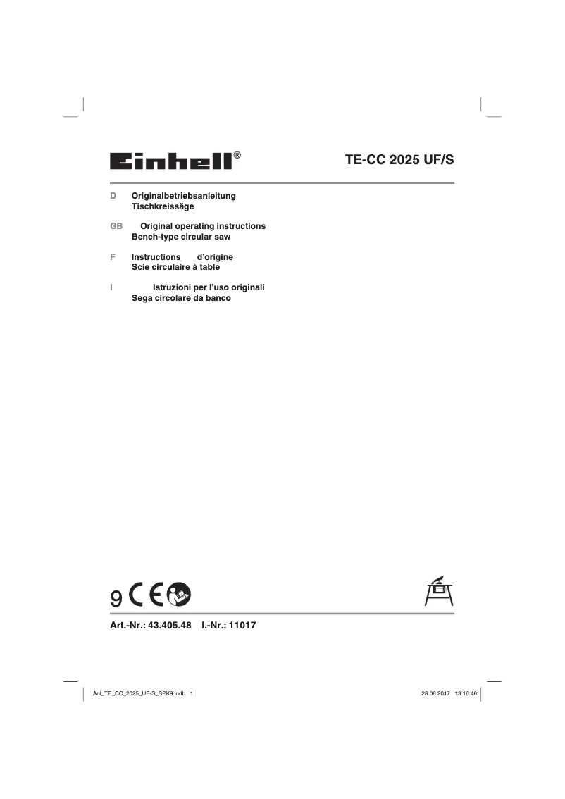 First page image of the manual for TE-CC 2025 UF/S