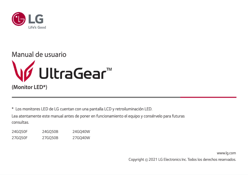 First page image of the manual for 27GQ40W