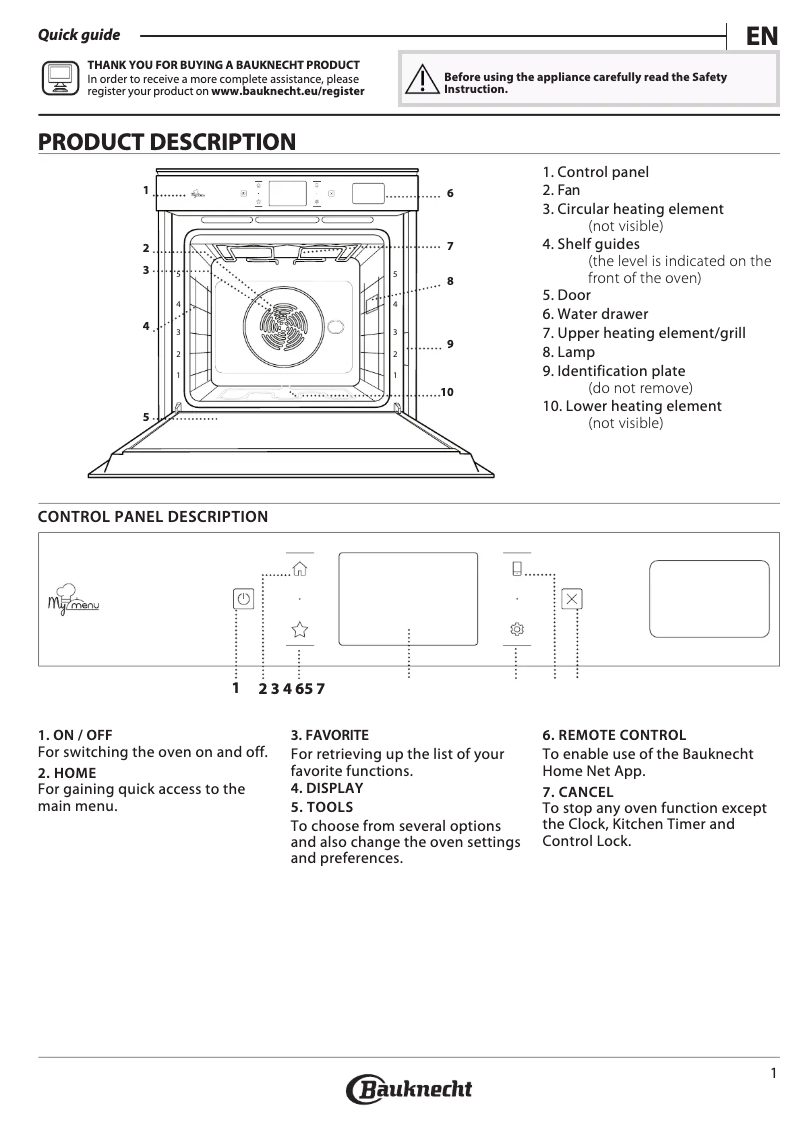 Page 1 of the manual User Manual Bauknecht BIK9 PPH8TS2 PT CH