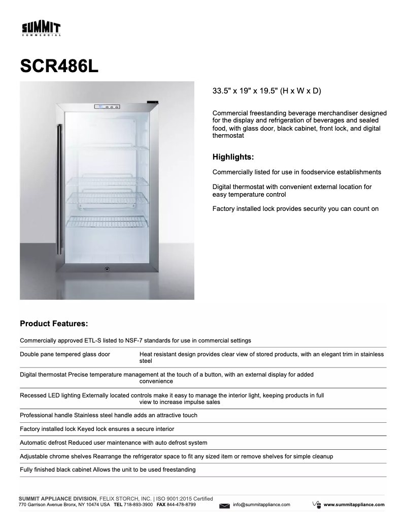 First page image of the manual for Commercial SCR486L