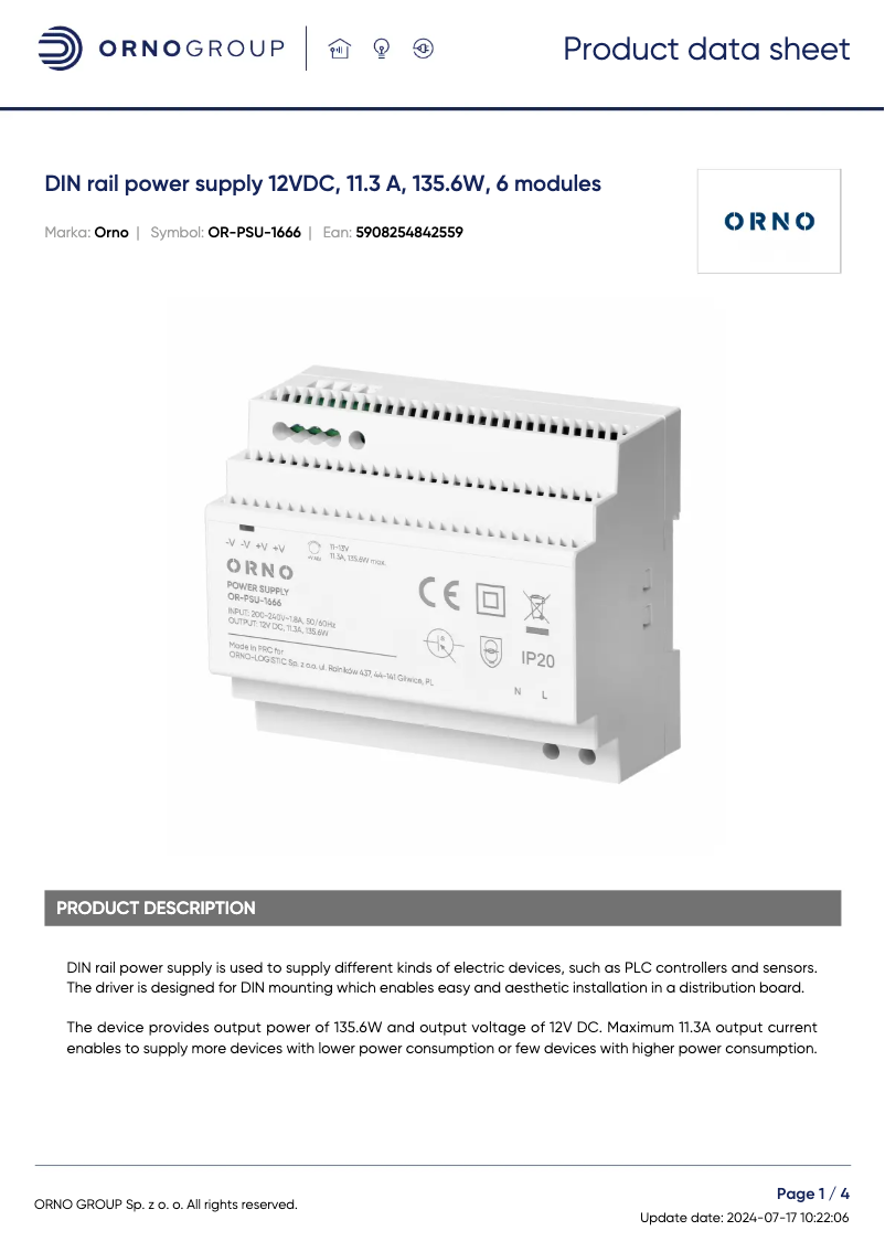 Image de la première page du manuel de l'appareil OR-PSU-1666