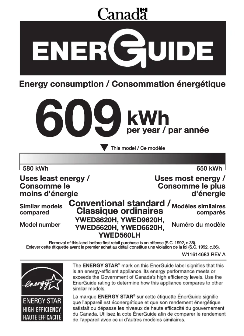 Page 1 of the manual Energy Label Whirlpool YWED9620HW