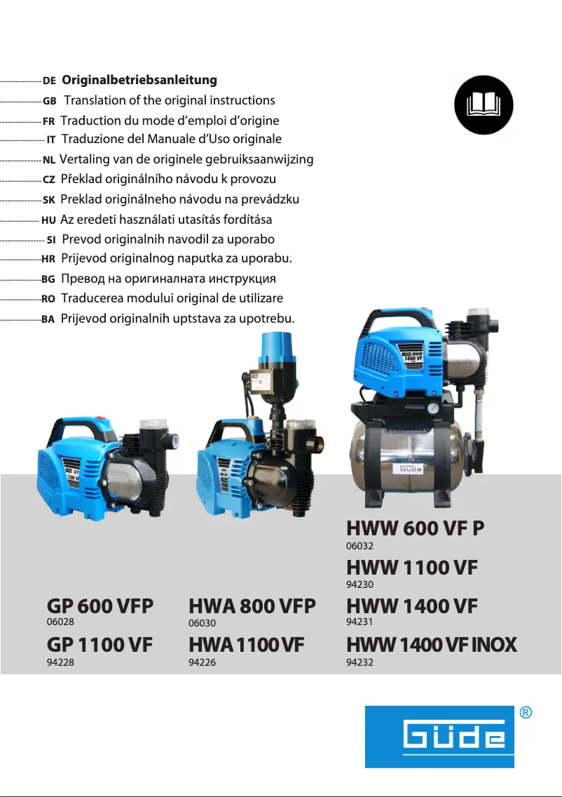 First page image of the manual for GP 600 VFP