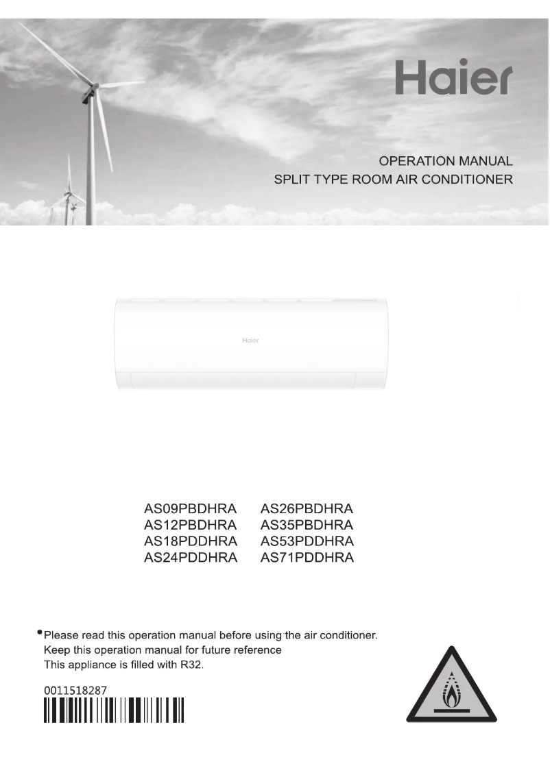 Page 1 of the manual User Manual Haier AS35PBDHRA