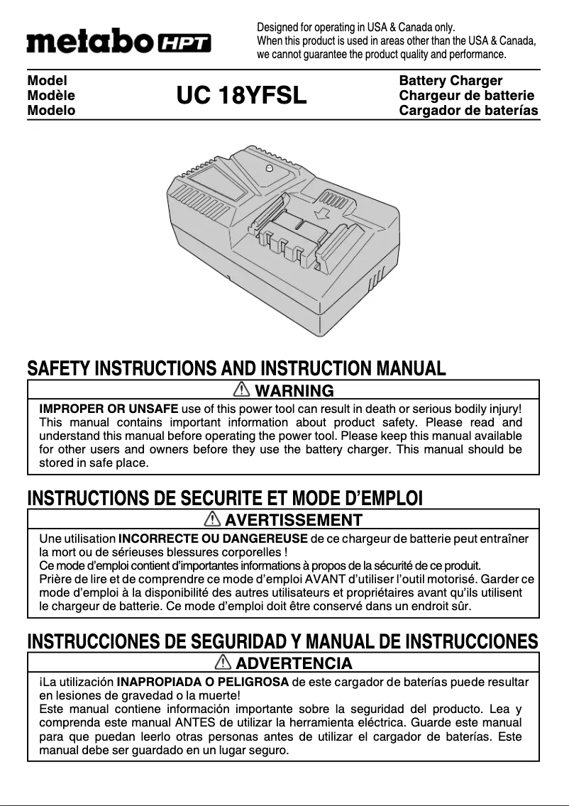 Page 1 of the manual User Manual Metabo UC 18YFSL