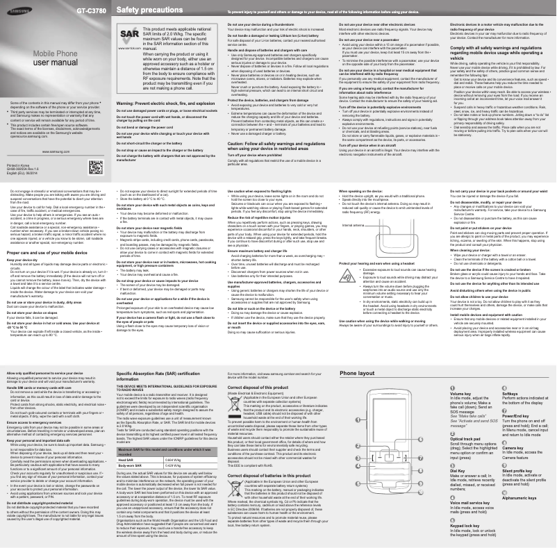 Page 1 of the manual User Manual Samsung C3780