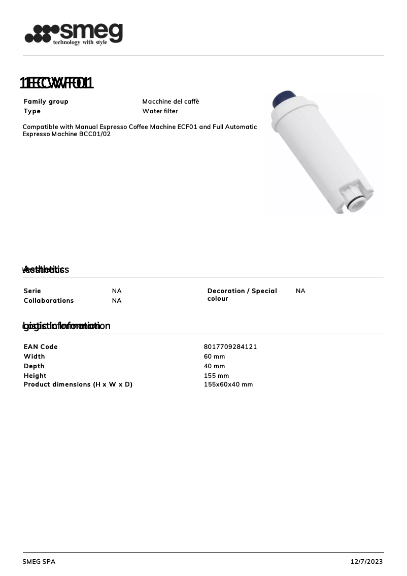 First page image of the manual for 1ECWF01