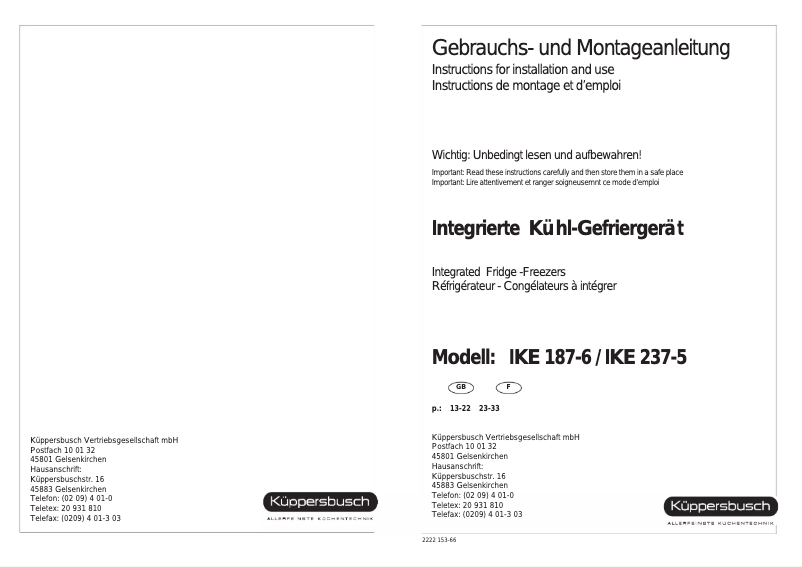 First page image of the manual for IKE 237-5