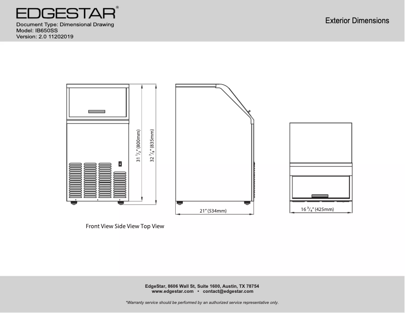 Page 1 of the manual Technical Sheet EdgeStar IB650