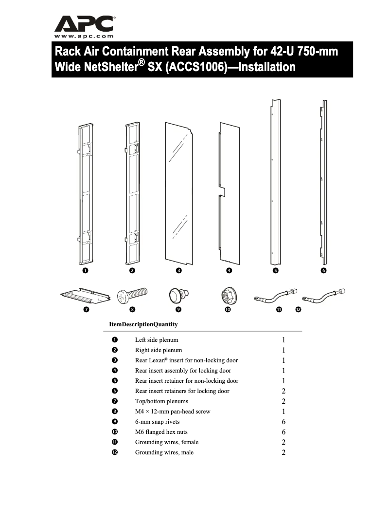First page image of the manual for NetShelter ACCS1006