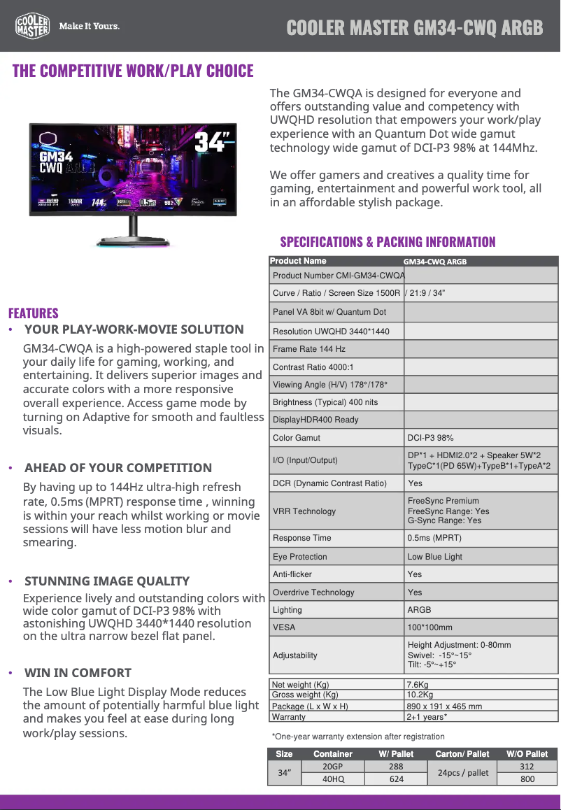 First page image of the manual for GM34-CWQ ARGB