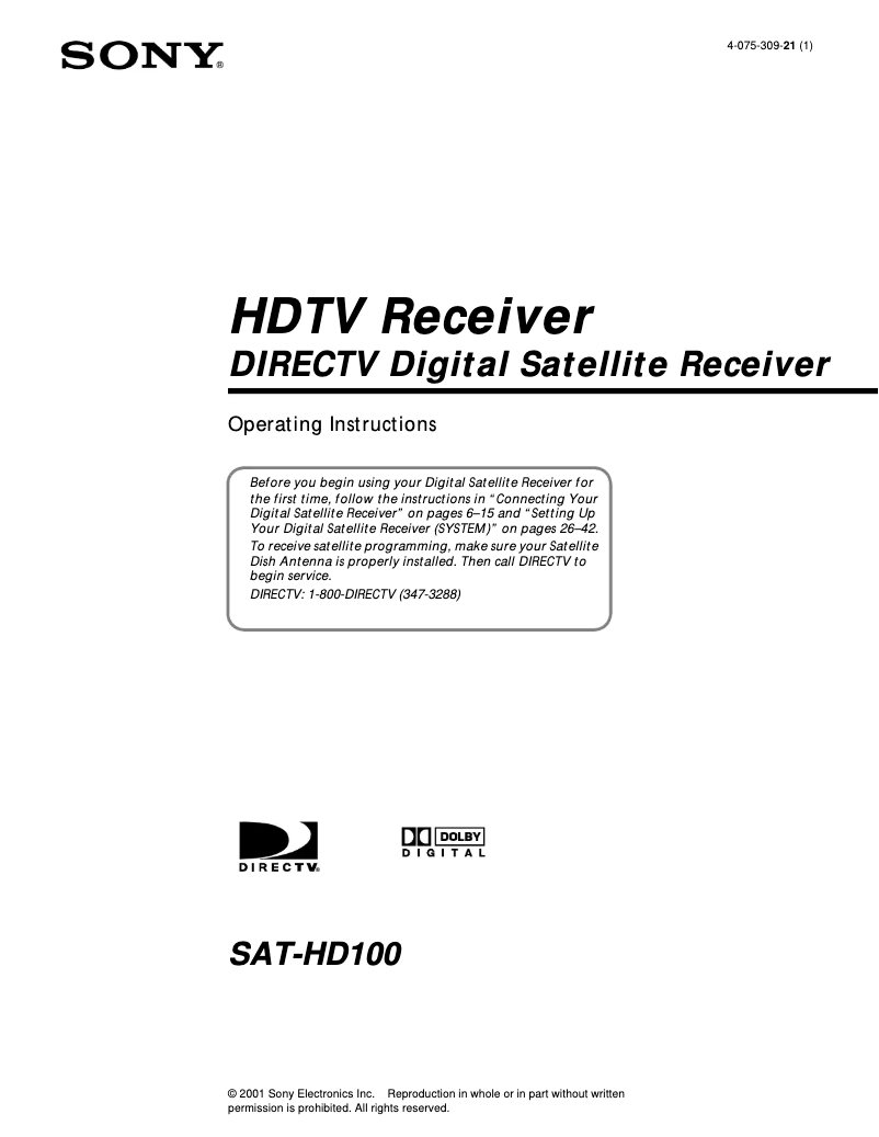 First page image of the manual for SAT-HD100
