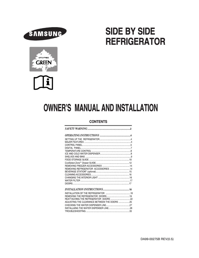 First page image of the manual for RS24KLSG