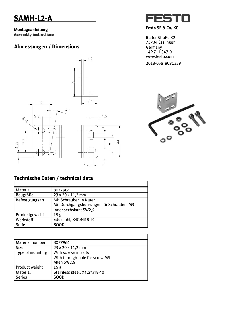 First page image of the manual for SAMH-L2-A