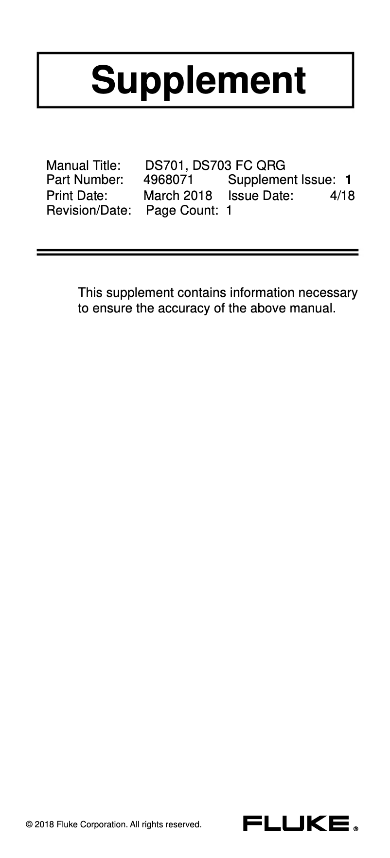 First page image of the manual for DS703 FC