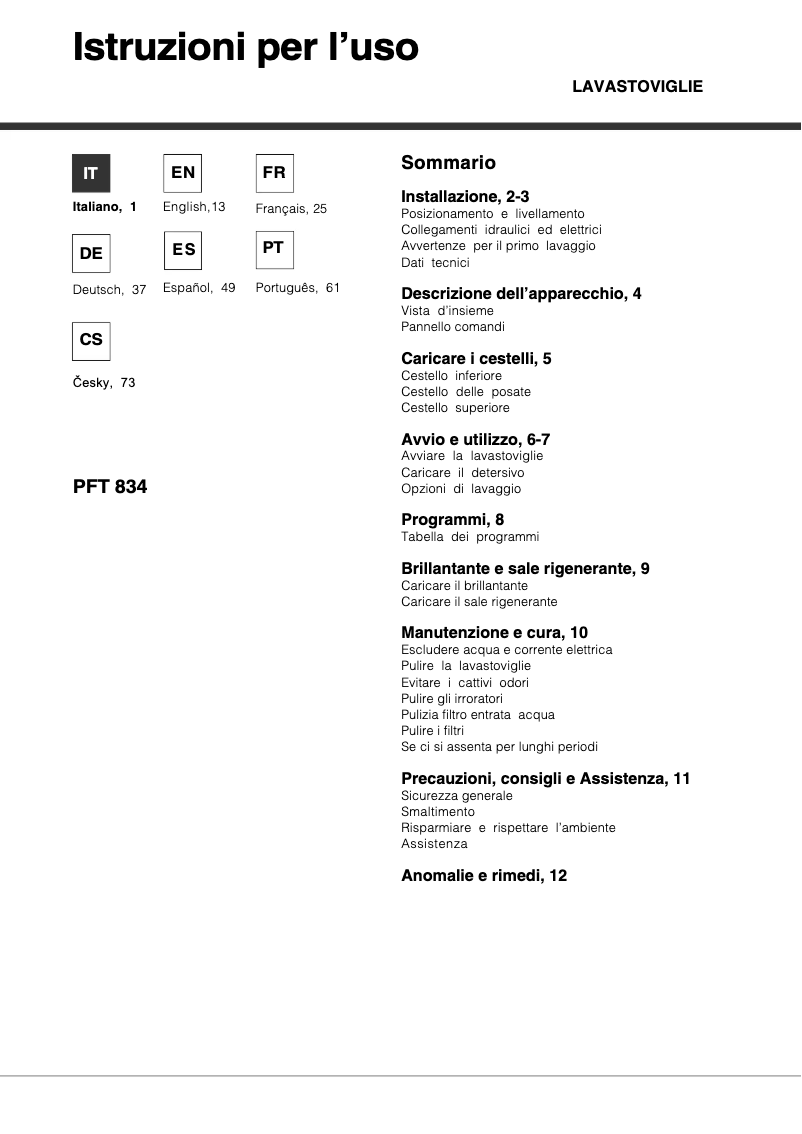 First page image of the manual for PFT 834X