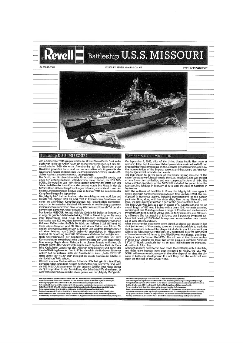 Page 1 of the manual User Manual Revell USS Missouri 1944-1945