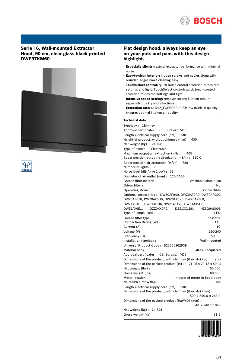 Page 1 of the manual Technical Sheet Bosch DWF97KM60