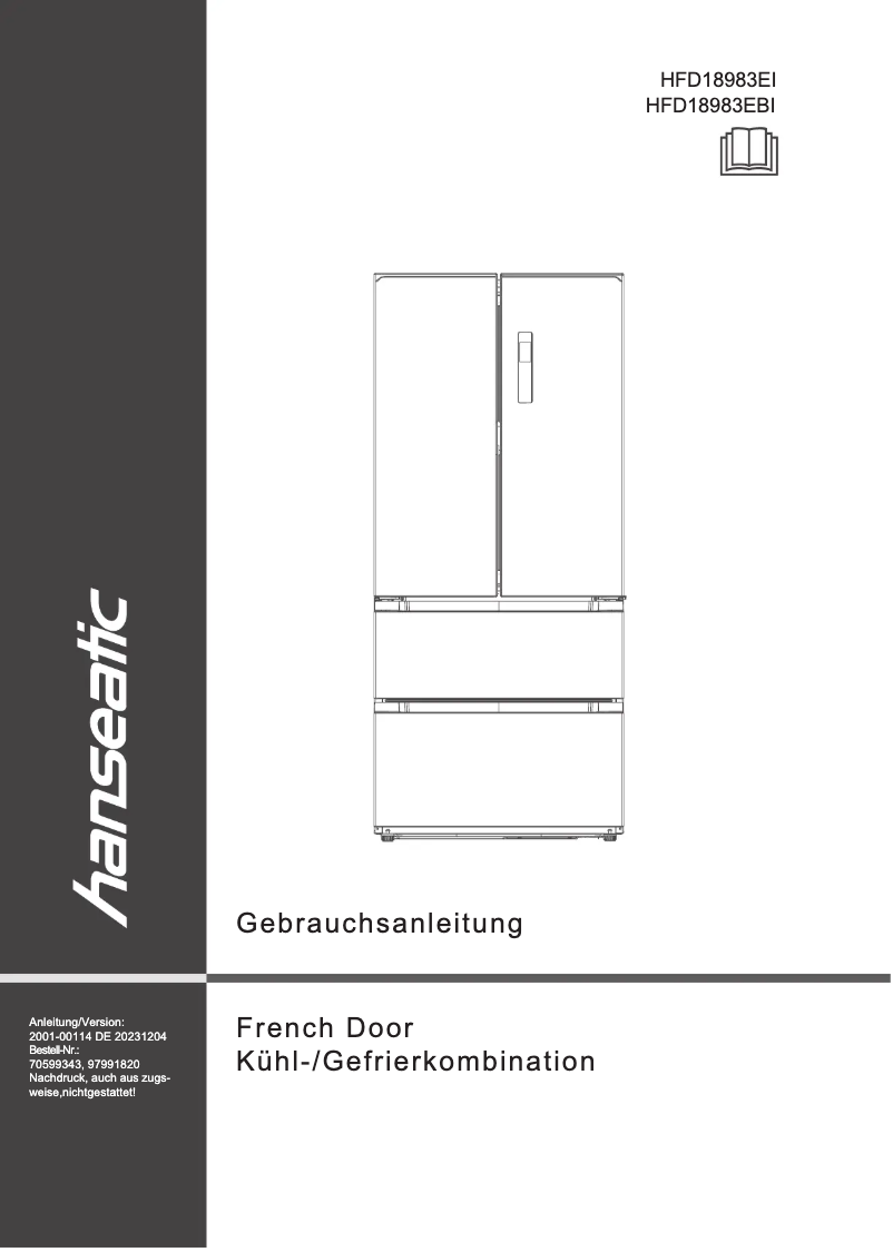 First page image of the manual for HFD18983EI