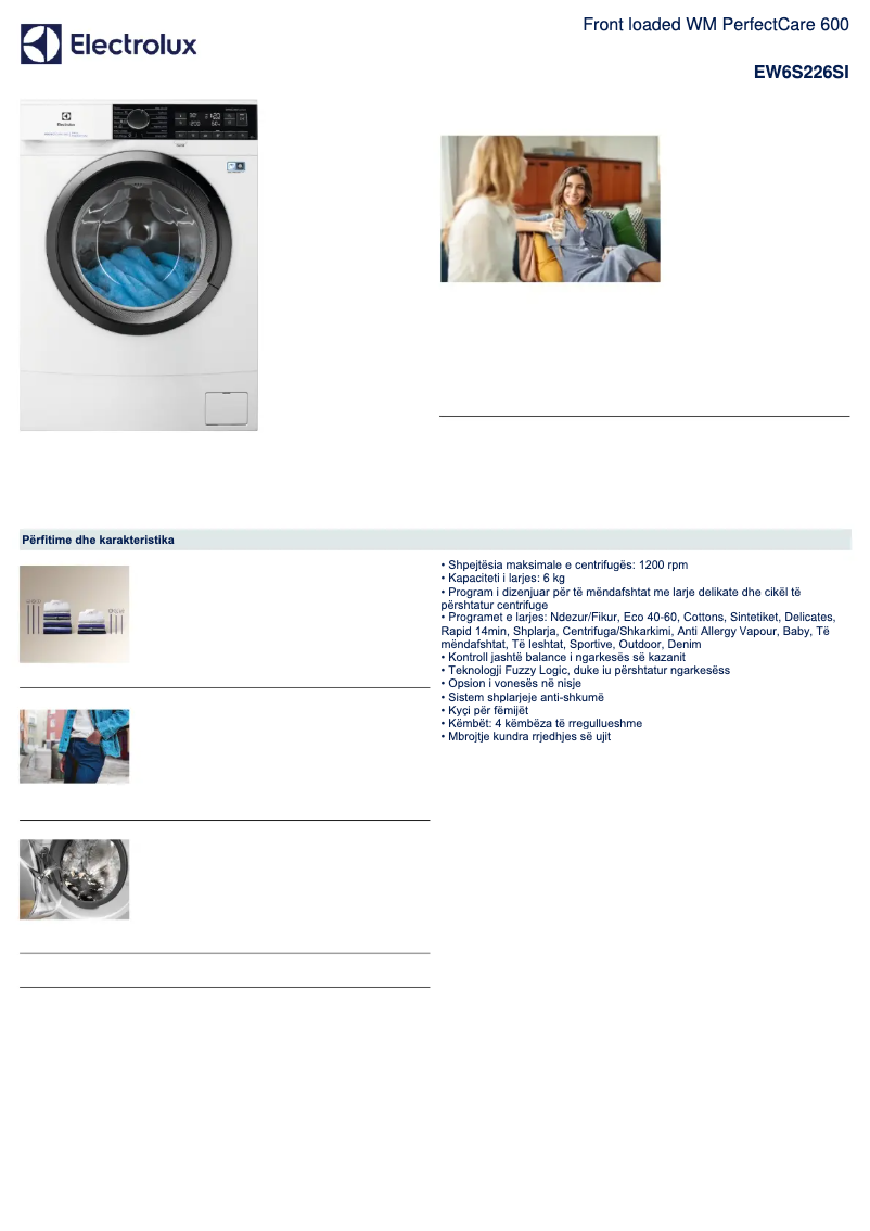 Page 1 of the manual Technical Sheet Electrolux EW6S226SI