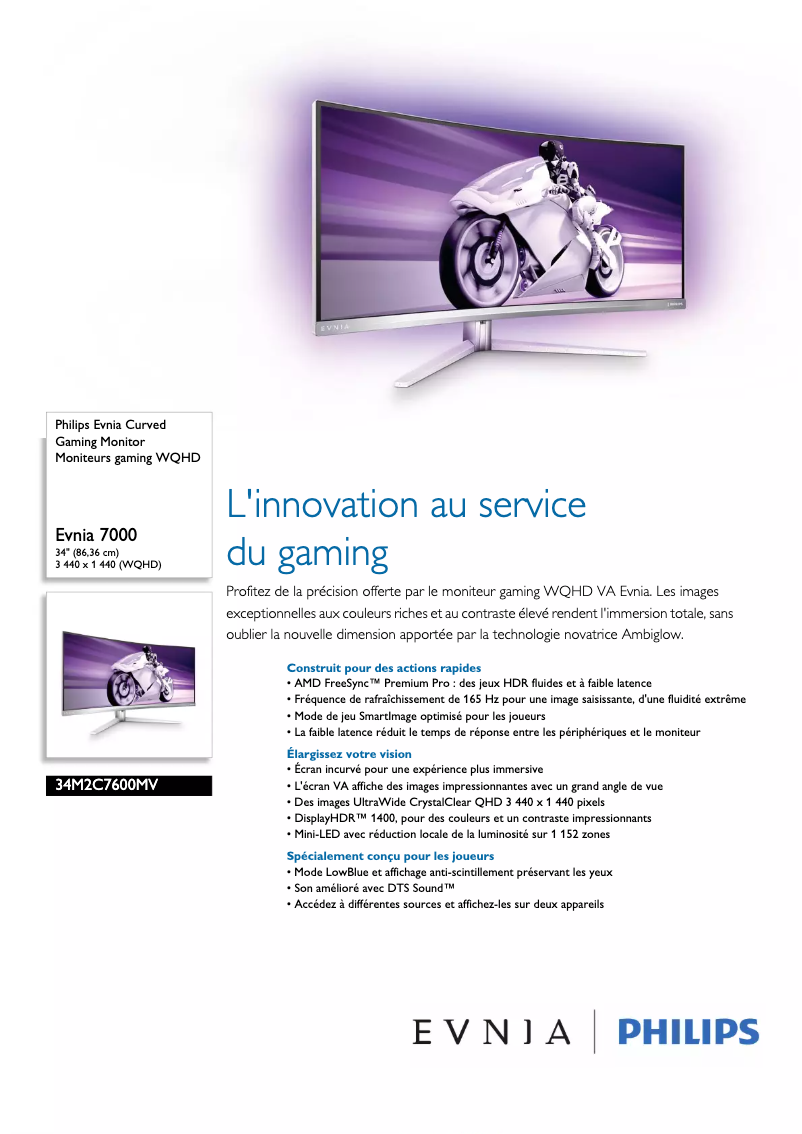 Page 1 of the manual Technical Sheet Philips Evnia 34M2C7600MV