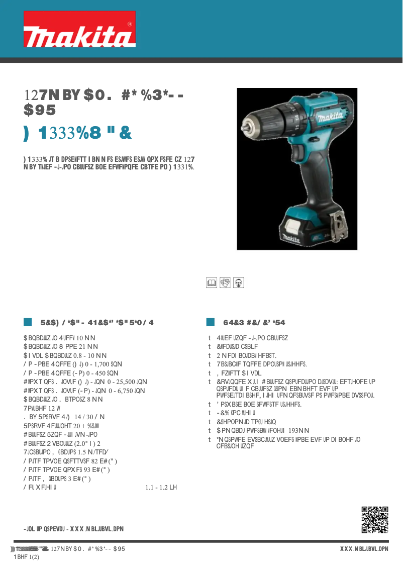 Page 1 of the manual Technical Sheet Makita HP333DWAE