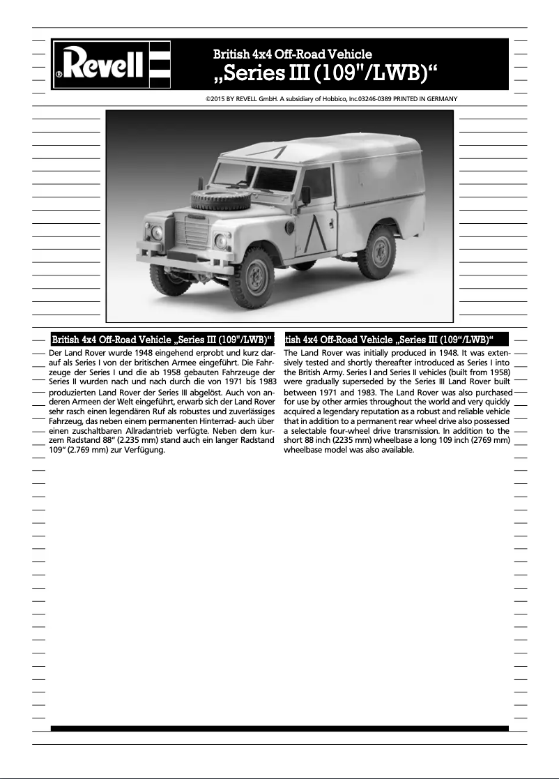 First page image of the manual for British 4x4 Off-Road Vehicle SeriesIII (109 /LWB)