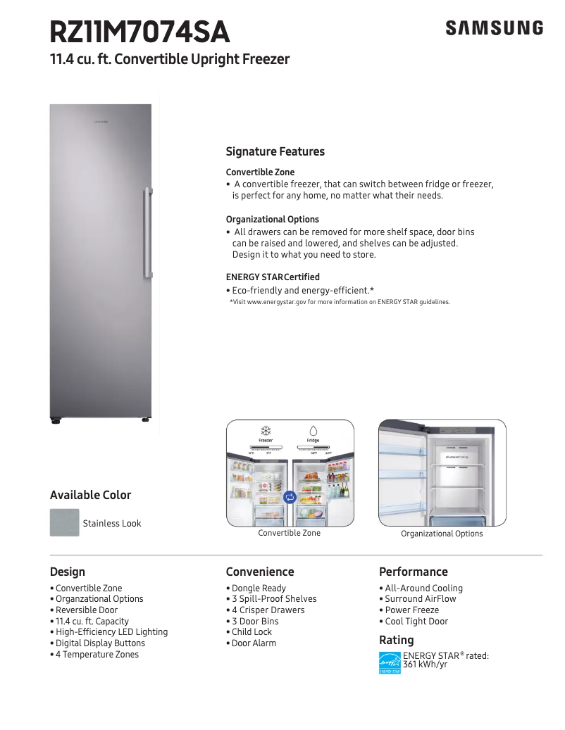 Page 1 of the manual Technical Sheet Samsung RZ11M7074SA