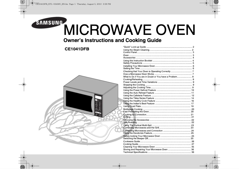 Page 1 of the manual User Manual Samsung CE1041DFB