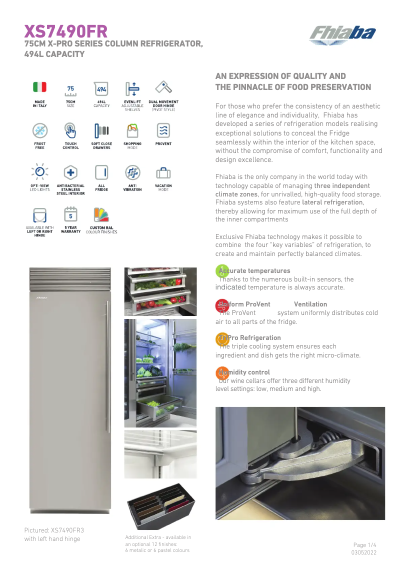 Page 1 of the manual Technical Sheet Fhiaba XS7490FR6ASS