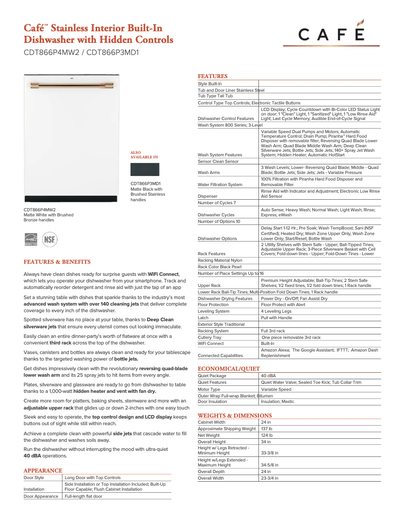 Page 1 of the manual Technical Sheet GE Café CDT866P3MD1