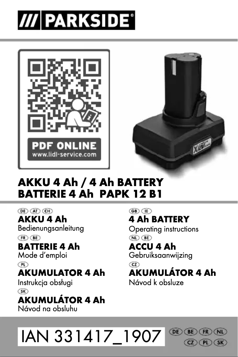 Page 1 of the manual User Manual Parkside PAPK 12 B1