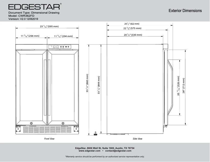 Page 1 of the manual Technical Sheet EdgeStar CWR362FD