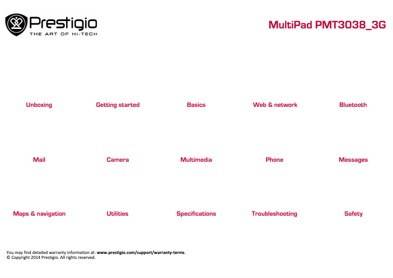 Page 1 of the manual User Manual Prestigio MultiPad Wize 3038 3G