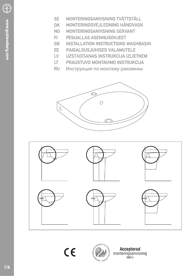 Page 1 of the manual Instructions / Assembly Gustavsberg Nautic 5565