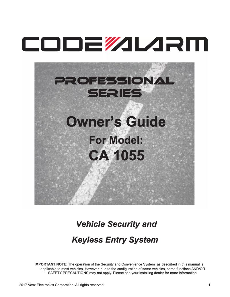 Page 1 of the manual User Manual audiovox Code Alarm CA 1055